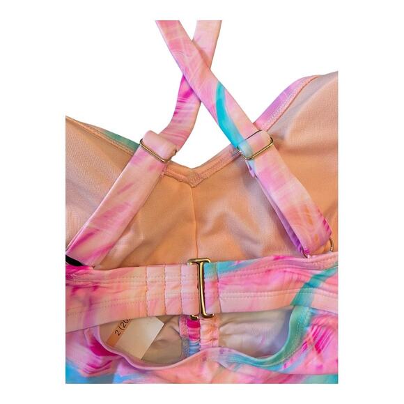 California Waves Trendy Tie-Dye Drawstring Tankini Top Multi Pink Size 20/22 - Picture 7 of 10
